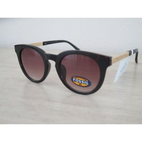 Fossil Women's Brown/Gold Rounded Cat-Eye Sunglasses w/ Gradient Lens - Picture 1 of 12